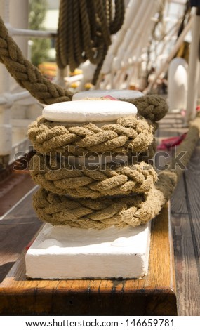 Ropes tied on a ship deck