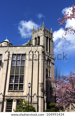 Gerber-ding hall is a replica of a castle in Europe, located at the university of Washington, in Seattle, Washington, USA