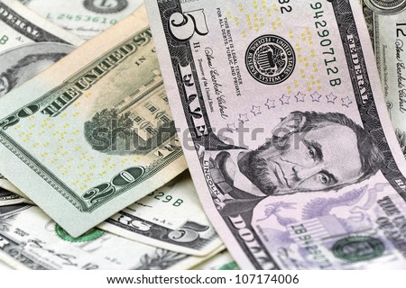 Different face amount of the United States printed paper currency