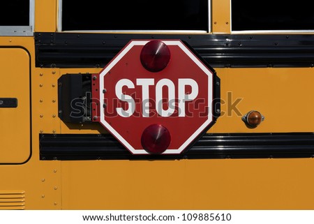 Stop sign with red lights on the side of the school bus(street view)