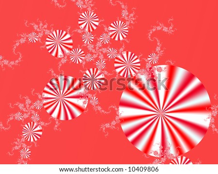 A fractal background with numerous circles resembling red and white candies on a red background.