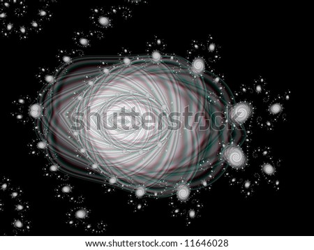A really funky abstract fractal resembling  multiple little galaxies arranged in fascinating curves and arcs.