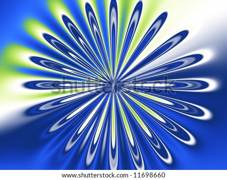 A softly hued green and blue fractal flower over white, blue and green make up this fractal image.