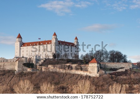 Bratislava Castle seen from the New Bridge (Novi Most).