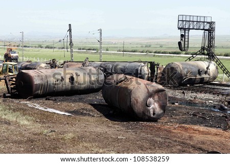 KILKIS, GREECE - MAY 10: Wagons ruins after fire disaster on May 10, 2007 in Aspros Kilkis, Greece.