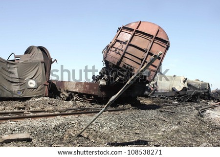 KILKIS, GREECE - MAY 10: train ruins after fire disaster on May 10, 2007 in Aspros Kilkis, Greece.
