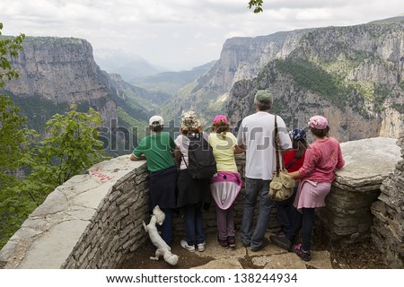 Tourists in the impressive Vikos gorge in the Zagoria region, western Greece, the deepest in Europe
