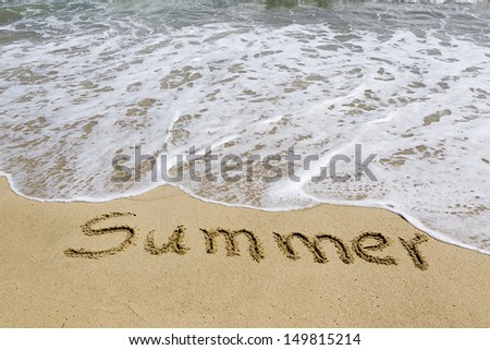 Word summer written in sand on the beach
