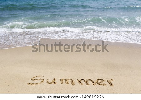 Word summer written in sand on the beach