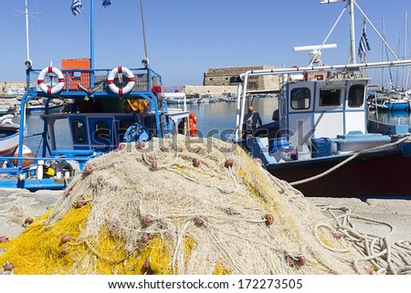 HERAKLION, GREECE - SEPT 29. Fishing boats in the harbor of Heraklion on September 29, 2013. The city is with 173.450 inhabitants the capital on Crete