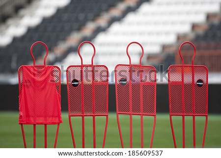 THESSALONIKI, GREECE MAR 9, 2014 : Training dummies during the Paok\'s training before the Greek Superleague match PAOK vs Olympiacos on March 9, 2014