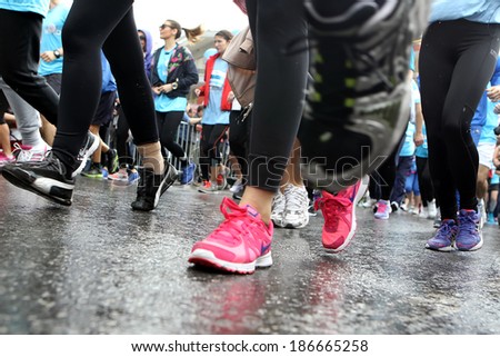 THESSALONIKI, GREECE - APRIL 6, 2014 : Unidentified people running during the 9th Marathon Alexander the Great. The marathon is an annual event.