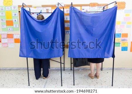 THESSALONIKI, GREECE, MAY 25, 2014: Highlights during the municipal, European and regional elections in Greece. 10 million Greeks are voting to elect mayors and European political parties.
