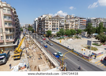 THESSALONIKI, GREECE - MAY 21, 2014: On ground works of Metro, in the center of Thessaloniki