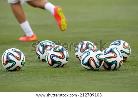 THESSALONIKI, GREECE- AUGUST 14 : Balls in the field before the friendly match Paok vs Inter.