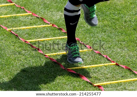 THESSALONIKI, GREECE -?? JULY 5, 2014: Close up to feet during training exercise of team Paok in Thessaloniki, Greece.