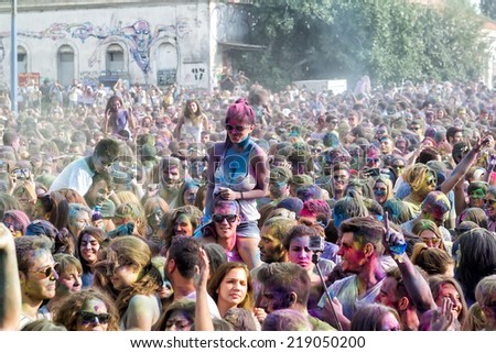 THESSALONIKI, GREECE- SEPTEMBER 14, 2014: Participants at the 3rd Colors day in Thessaloniki, Greece. A recreation of the famous Holi festival celebrated in India, took place in Thessaloniki Greece.