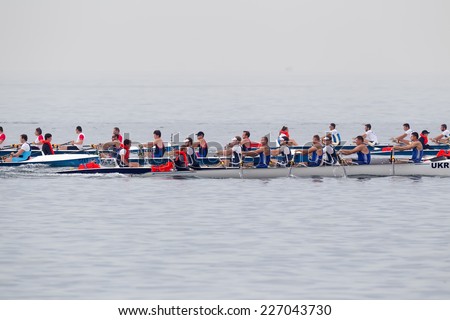 THESSALONIKI, GREECE Ã?Â¢?? OCT 17, 2014 : Athletes competing during the 2014 World Rowing Coastal Championships Thessaloniki. Over 400 athletes from over 23 countries took part at the championships.