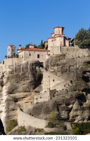 The Holy Monastery of Great Meteoron, in Greece. This is the largest of the monasteries located at Meteora.