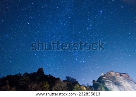 starry sky seen from Meteora, Greece