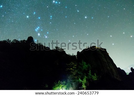 Starry sky seen from Meteora, Greece. With star filter