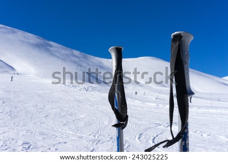 Ski poles on the mountain Falakro, in Greece.