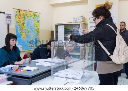 THESSALONIKI, GREECE, JANUARY 25, 2015: Highlights during Greek General Election 2015. Greeks are voting on Sunday to elect the 300 members of the parliament in accordance with the constitution.