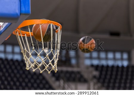 THESSALONIKI, GREECE, JUN 17, 2015: Close-up of a baskeball on the ground during the Greek Basket League game Aris vs Paok