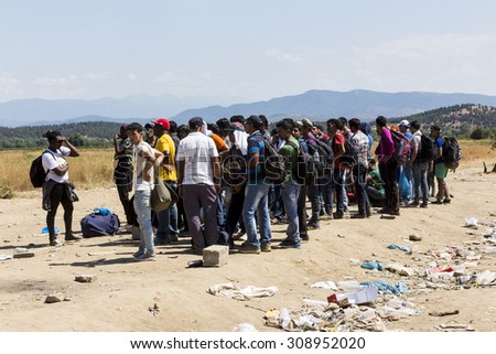 Idomeni, Greece - August 19 , 2015: Hundreds of immigrants are in a wait at the border between Greece and FYROM waiting for the right time to continue their journey from unguarded passages