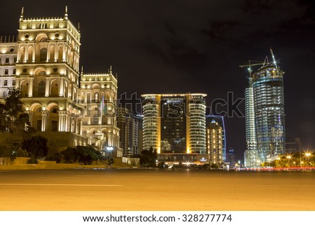 Azerbaijan, Baku - September 16, 2015: City view of the capital of Azerbaijan, Baku at night, in Azerbaijan.