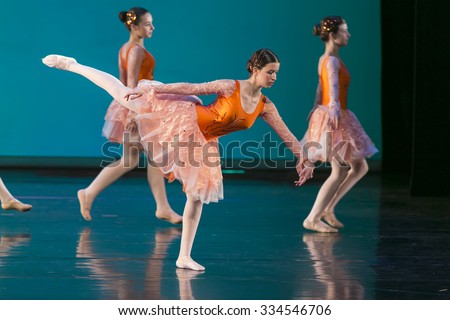 Thessaloniki, Greece, May 15 2015:  Unidentified dancers of dance school during performances ballet state theatre of Thessaloniki