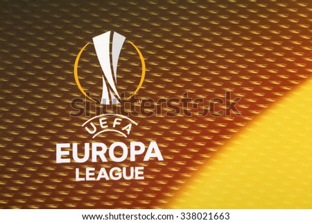 Thessaloniki, Greece, Oct  1, 2015:Uefa Europa League Logo on Panel the UEFA Europa League match between PAOK vs Borussia Dortmund played at Toumba Stadium
