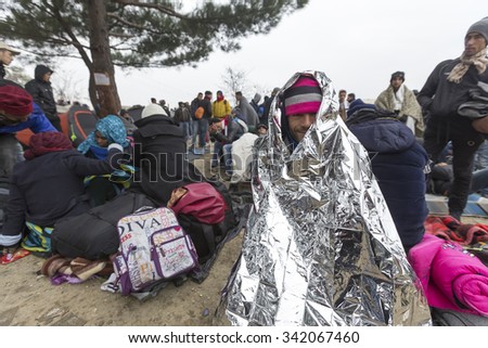 Idomeni, Kilkis, Greece, November 21 2015: Hundreds of immigrants are in a wait at the border between Greece and FYROM waiting for the right time to continue their journey from unguarded passages