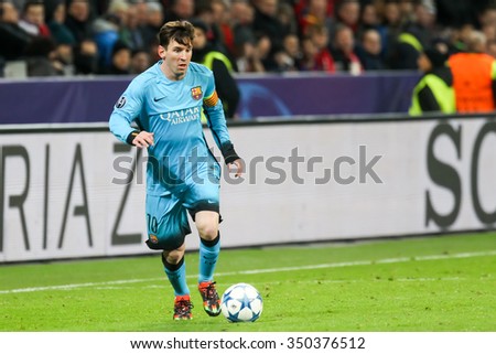 Leverkusen, Germany- December 9, 2015: Lionel Messi during the UEFA Champions League game between Bayer 04 Leverkusen vs Barcelona at BayArena stadium