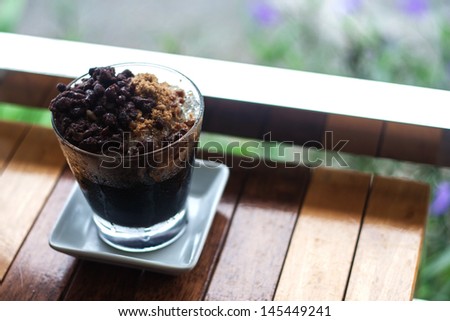 red beans ice cream juice in glass