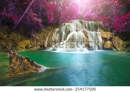 Beautiful waterfall in autumn forest, deep forest waterfall, Kanchanaburi province, Thailand