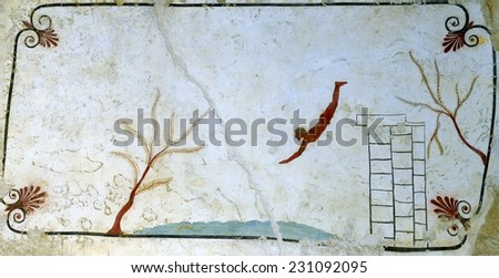 Ancient Greek Fresco in Paestum, Italy.