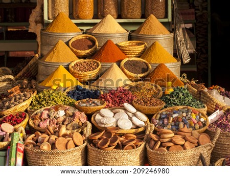 Spices on a moroccan  market,Marrakesh, Morocco.