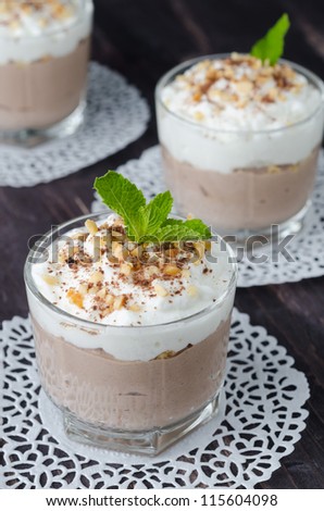 Chocolate dessert with whipped cream