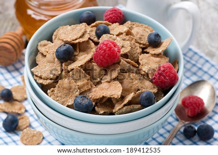 cereal with berries close-up, horizontal