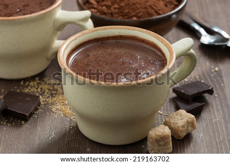 cup of hot chocolate and sugar cubes, horizontal