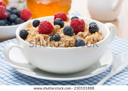 oat porridge with berries, close-up