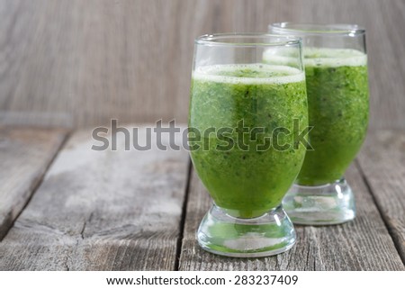 Green fruit and vegetable smoothies, close-up