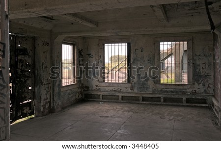 Abandoned Places - Inside of graffiti strewn old concrete bunker