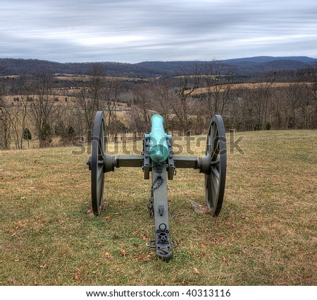Behind Civil War Cannon Aiming At Mountains - Sharpsburg Maryland - site of the American Civil War battle of Antietam Creek