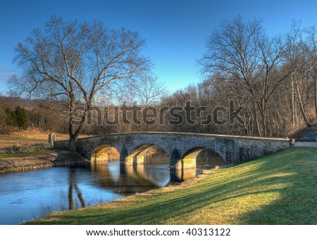 Burnside\'s Bridge in Sharpsburg, Maryland in late afternoon light - this bridge played a key role in the Battle of Antietam Creek during the American Civil War