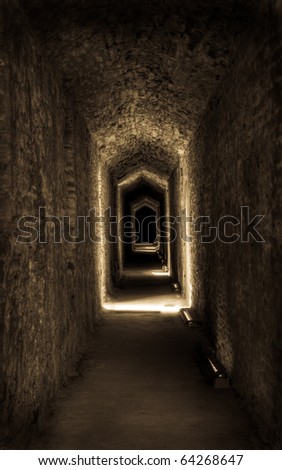Down the Hall - spooky narrow long hall in castle leads off into darkness