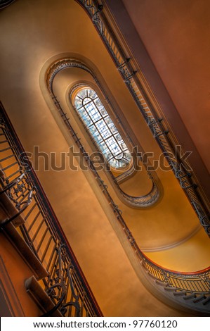 Up the Winding Staircase - Cantilevered staircase at the Minnesota State Capitol viewed from below