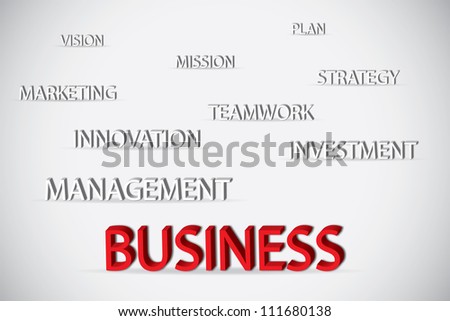 Concept of business consists of plan, vision, strategy, mission, marketing, teamwork, innovation, investment and management