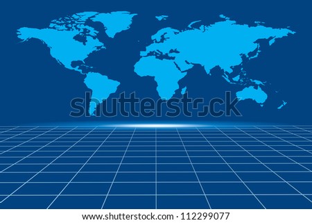 World map with abstract light and grid line